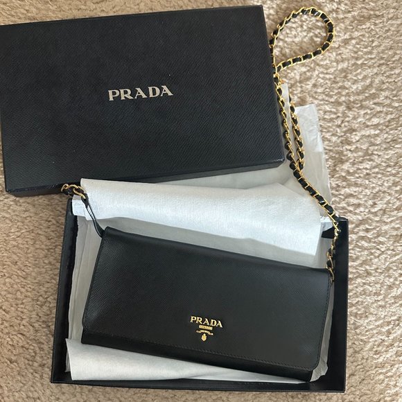 Prada Saffiano Wallet on a Chain- Black - Picture 1 of 6